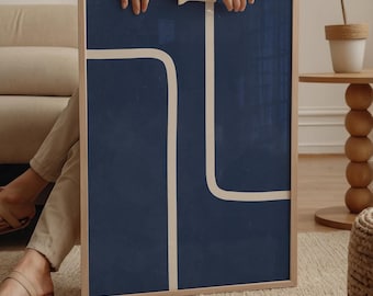 Impression d'art au trait minimaliste bleu marine, moderne Mid-Century, téléchargement numérique | 1065