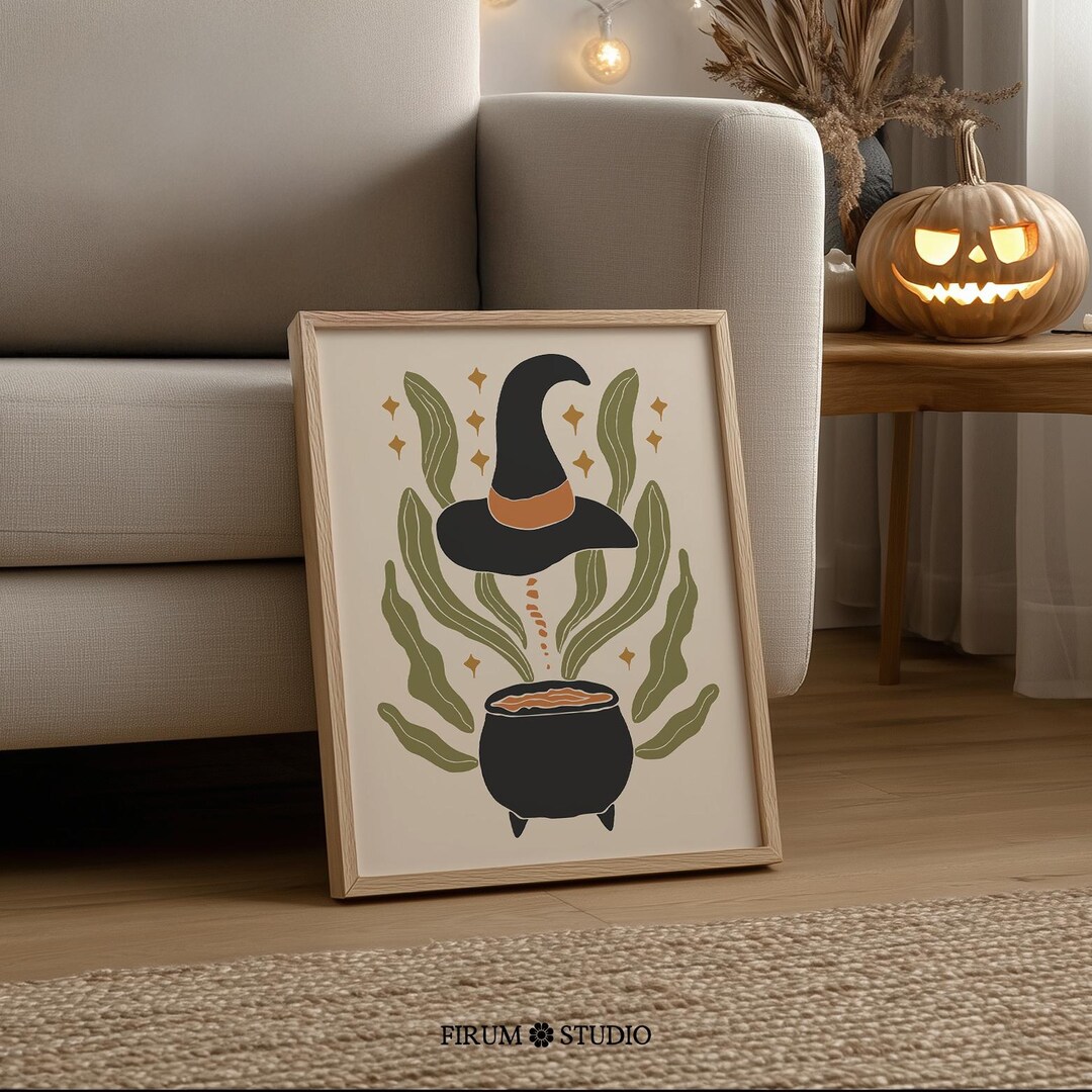 Witch Cauldron Printable Wall Art – Earth Tone Botanical Design, Trendy ...