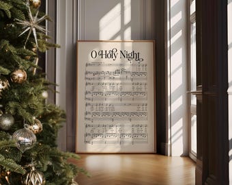 O Holy Night Vintage Christmas Carol Downloadable Art Print, Christmas Printable Wall Art, Eclectic Festive Living Room Wall Decor | 0916
