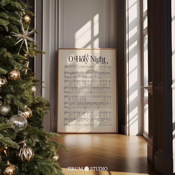 O Holy Night Vintage Christmas Carol Downloadable Art Print, Christmas Printable Wall Art, Eclectic Festive Living Room Wall Decor | 0916
