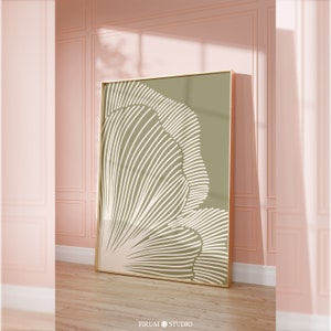 Minimal Lines Sage Green Downloadable Art Print, Abstract Floral Wall Art, Sage Green Modern Bohemian Room Wall Decor | 0768
