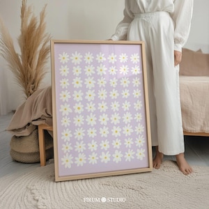 Arte de pared imprimible de margaritas lilas, ilustración floral danesa en tonos pastel, lámina decorativa de dopamina, decoración para dormitorio, lámina estética en tonos pastel / 1531