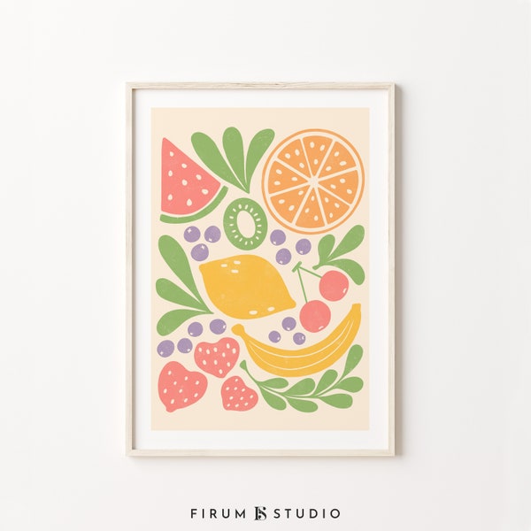 Summer Wall Art, Fruit Market Print, Bright Colorful Art, Boho Printable Art, Digital Print, Summer Fruits Decor, Maximalist Wall Art, 1618
