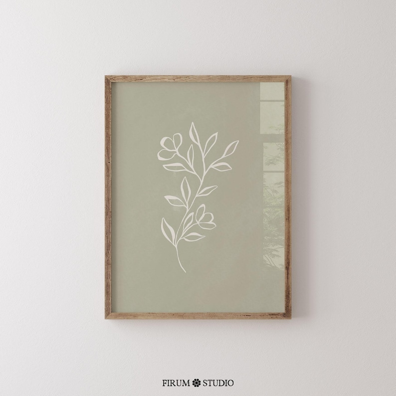 Sage green minimal botanical printable wall art featuring elegant floral line drawings in a muted green palette. This digital artwork blends minimalist aesthetics with modern decor, perfect for stylish apartments, living rooms, and gallery walls. Available as a high-resolution digital download for instant printing