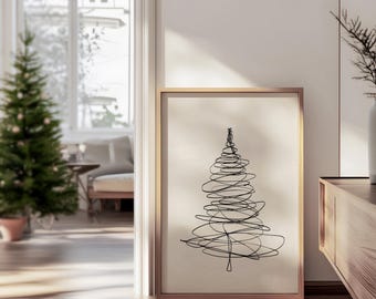 Minimalist Christmas Tree Printable Wall Art - Eclectic Holiday Decor | Retro Minimal Christmas Line Art & Modern Christmas Print | 1587