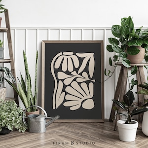 Moody Abstract Print, Mid Century Modern, Beige Black Wall Art, Abstract Botanical, Organic Shapes, Scandinavian Print, Modern Decor, 1277 image 7