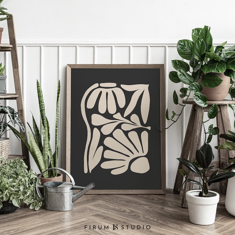 Moody Abstract Print, Mid Century Modern, Beige Black Wall Art, Abstract Botanical, Organic Shapes, Scandinavian Print, Modern Decor, 1277 image 7