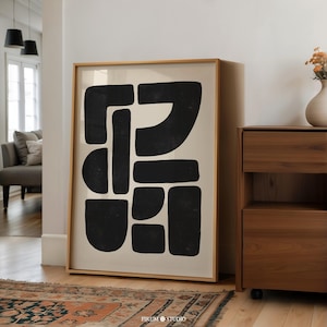 Formas geométricas, arte de pared en beige y negro, descarga digital, arte imprimible en beige, estilo moderno de mediados de siglo, minimalista orgánico / 1146