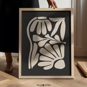 Stampa botanica suggestiva, arredamento scandinavo beige, opera d'arte organica di metà secolo, download digitale / 1277