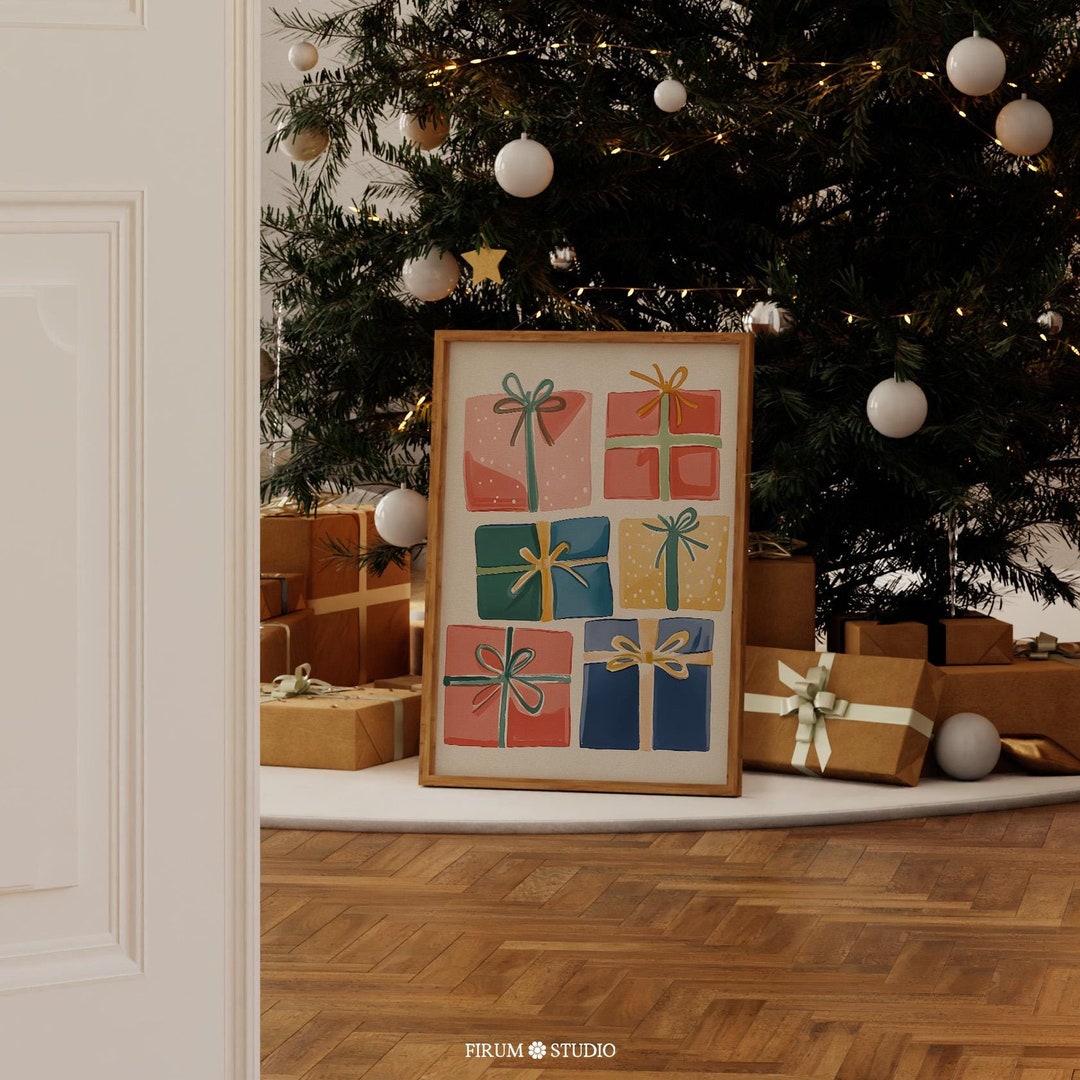 Muted Colors Retro Christmas Downloadable Print, Nostalgic Festive