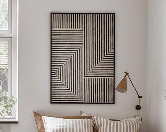 Beige Black Brush Stroke Art, Geometric Wall Decor, Abstract Lines Print, Digital Download | 1075