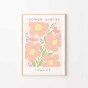 Prague Flower Market, Printable Wall Art, Pastel Room Decor, Blush Pink Wall Art, Dorm Room Wall Decor, Flowers Exhibition, Danish Pastel