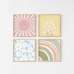 Square Wall Art Set, Danish Pastel Decor, Set of 4 Prints, Colorful Wall Art, Printable Wall Art, Dorm Wall Art Set, Pastel Gallery Wall Set