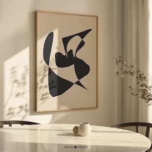Arte de pared imprimible minimalista orgánico en beige y negro, póster abstracto moderno, decoración de pared de sala de estar de estética neutra / 1080