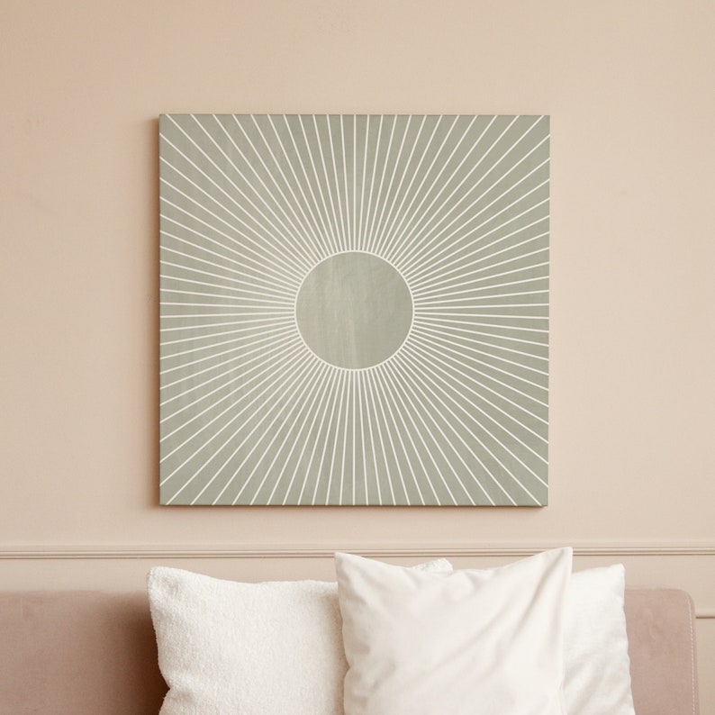 Sage Green Wall Art, Sunburst Wall Decor, Square Art Print, Mid Century Modern, Digital Download, Office Wall Art, Minimalist Poster image 6