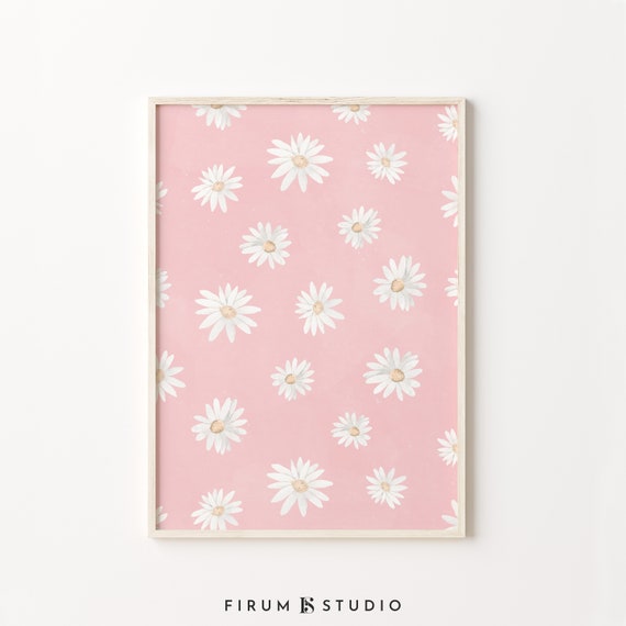 Pink Daisy Art Print, Floral Wall Decor, Spring Room Poster, Digital Download | 1659