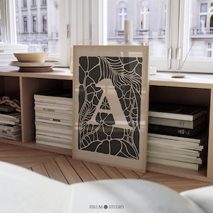 Arte de pared descargable en beige y negro con la letra A, impresión artística con monograma, póster con ilustraciones de letras modernas, impresión con letras mayúsculas / 0741