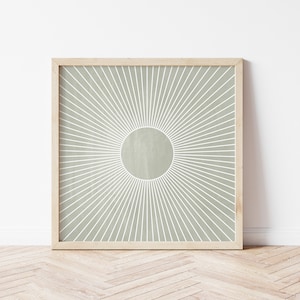 Sage Green Wall Art, Sunburst Wall Decor, Square Art Print, Mid Century Modern, Digital Download, Office Wall Art, Minimalist Poster image 7