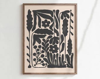 Bohemian Wildflower Print, Neutral Floral Decor, Printable Beige Botanical Poster | 1619