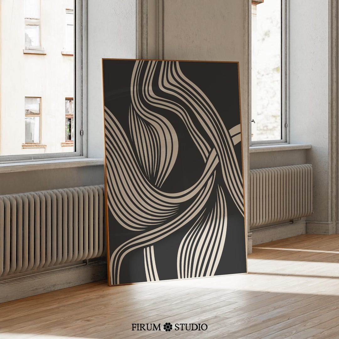 Mid Century Abstract Line Printable Wall Art – Black and Beige Minimal ...