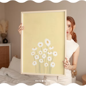 Stampa da parete scaricabile con margherite gialle pastello, poster stampabile con margherite, illustrazione floreale carina, poster botanico, arte floreale boho / 1019