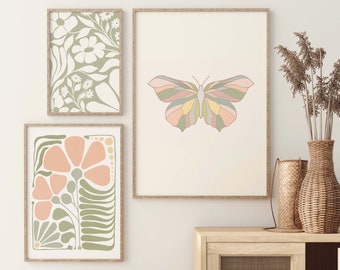 Set of 3 Boho Prints, Pastel Room Decor, Boho Botanical Set, Downloadable Art, Danish Pastel Decor, Gallery Wall Set, Indie Room Decor, 2079