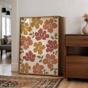 Decoração de parede floral de outono em tons de terra para impressão, impressão de arte estética de outono, pôster botânico de apartamento eclético, decoração de parede de floricultura | 0520