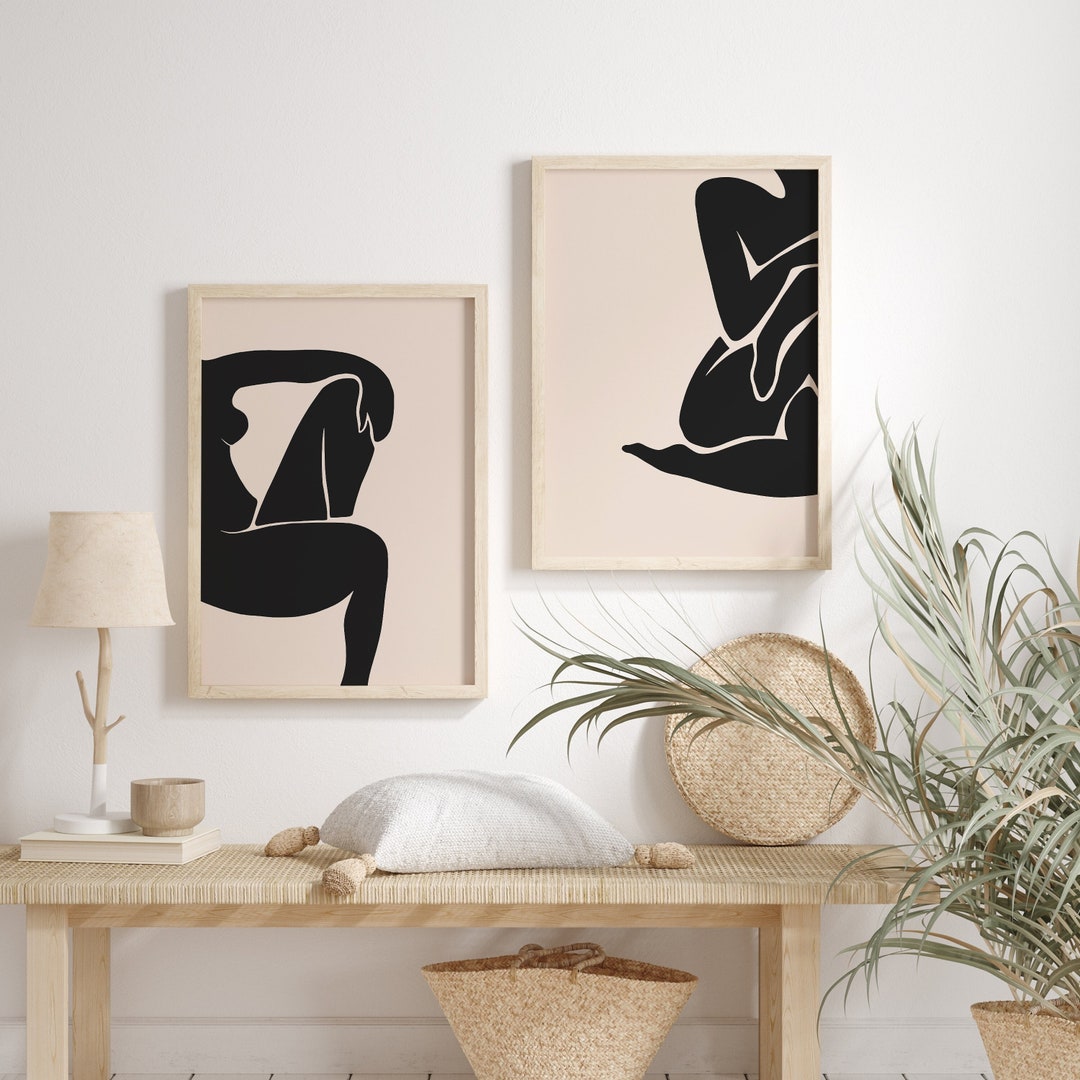 Female Figure Prints, Printable Set of 2, Neutral Colors Set, Beige ...