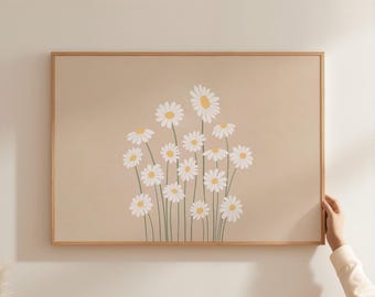 Cream Beige Daisy Printable Wall Art, Neutral Cottagecore Decor, Light Aesthetic Bedroom Art, Above Bed Wall Art, Pastel Room Decor | 1586