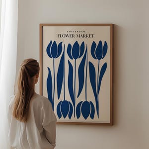 Amsterdam Flower Market Blue Printable Wall Art, Modern Floral Wall Decor, Flower Market Print, Boho Printable Art, Flower Shop Decor | 1537