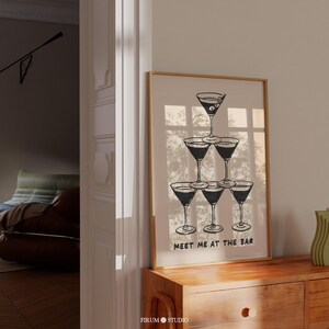 Meet Me At The Bar Printable Beige and Black Wall Art, Neutralny Bar Cart Art Print, Plakat ze sztuką alkoholową, Minimalistyczny Bar Wall Decor | 0697