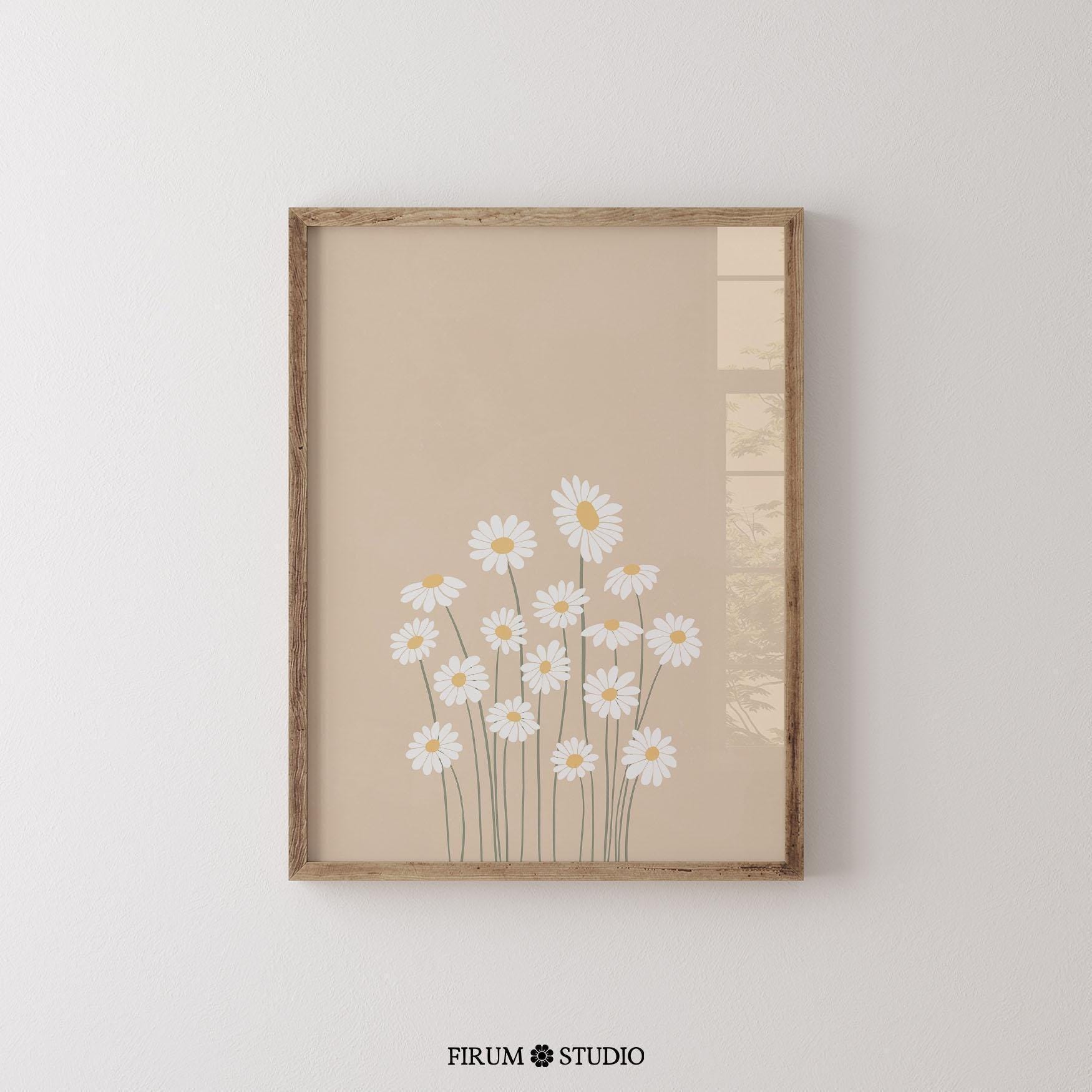 Cream Printable Daisy Wall Art, Flower Art Print, Boho Printable