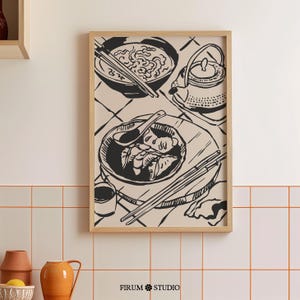 Chinese Food Print - Asian Cuisine Art for Kitchen Wall Decor | Black and Beige Food Illustration | Eclectic Wall Art for Food Lovers | 0514