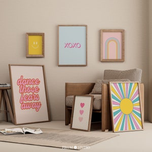 Colourful Retro Printable Wall Art Set of 6, Preppy Gallery Wall Set ...