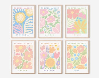 Flower Market Set, Gallery Wall Prints, Danish Pastel Decor, Printable Wall Art, Set of 6 Prints, Flower Market Print, Flowers Exhibition