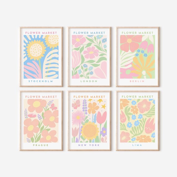 Flower Market Set, Gallery Wall Prints, Danish Pastel Decor, Printable