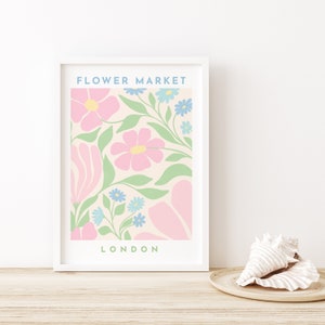 London Flower Market, Pastel Room Decor, Boho Printable Art, Pink and Green, Danish Pastel Decor, Dorm Room Wall Art, Abstract Botanical