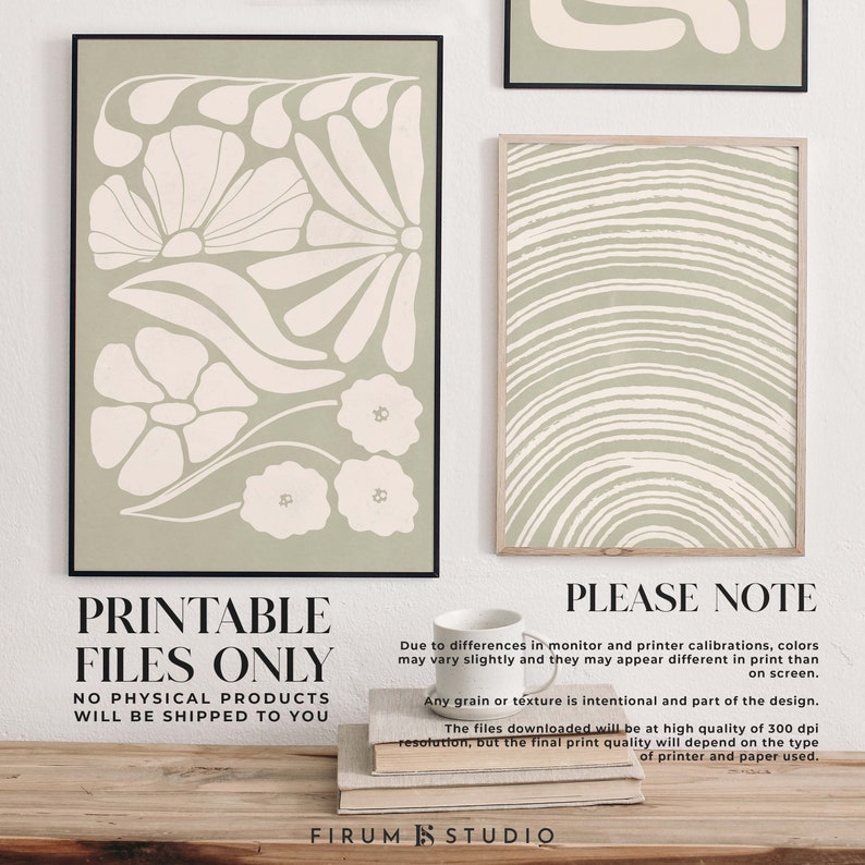 Sage Green Abstract, Japandi Printable, Boho Set of 3 Prints, Light ...
