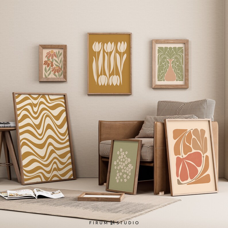 Set of 6 Earth Tone Gallery, Art Prints Download, Abstract Botanical Art, Floral Gallery Set, Boho Living Room Wall Decor 2161 image 6