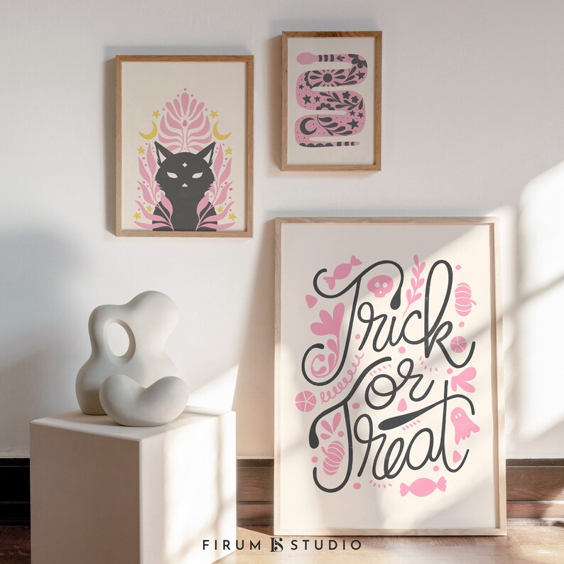Pink Halloween Decor Wall Art Set of 3 Halloween Printables Etsy