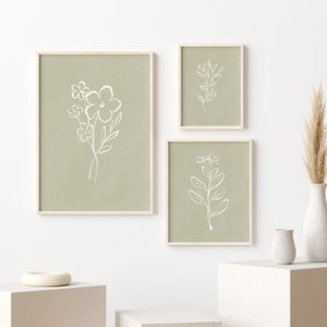 Set of 3 Prints, Sage Green Print Set, Wall Art Set of 3, Printable Set ...