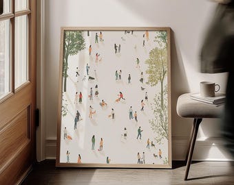 Arte mural imprimible de un parque para pasear perros: ilustración minimalista al aire libre, decoración moderna para amantes de los perros / 1084