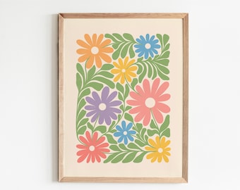 Colorful Daisy Print, Indie Dopamine Floral Art, Digital Download | 1113