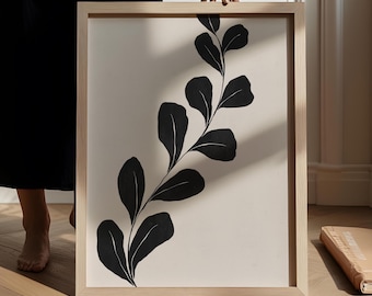 Abstract Botanical Downloadable Print, Beige Black Wall Art, Organic Minimalist, Japandi Wall Art, Neutral Botanical | 1239