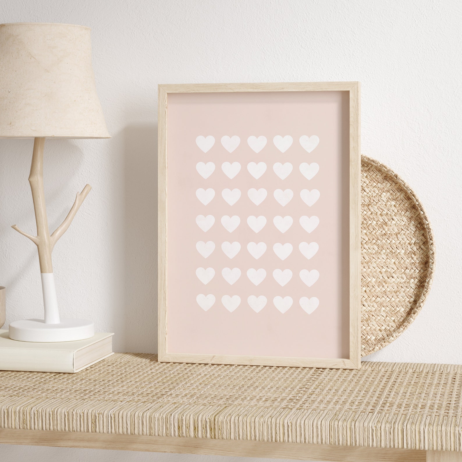Pastel Pink Wall Art White Hearts Print Instant Download Etsy