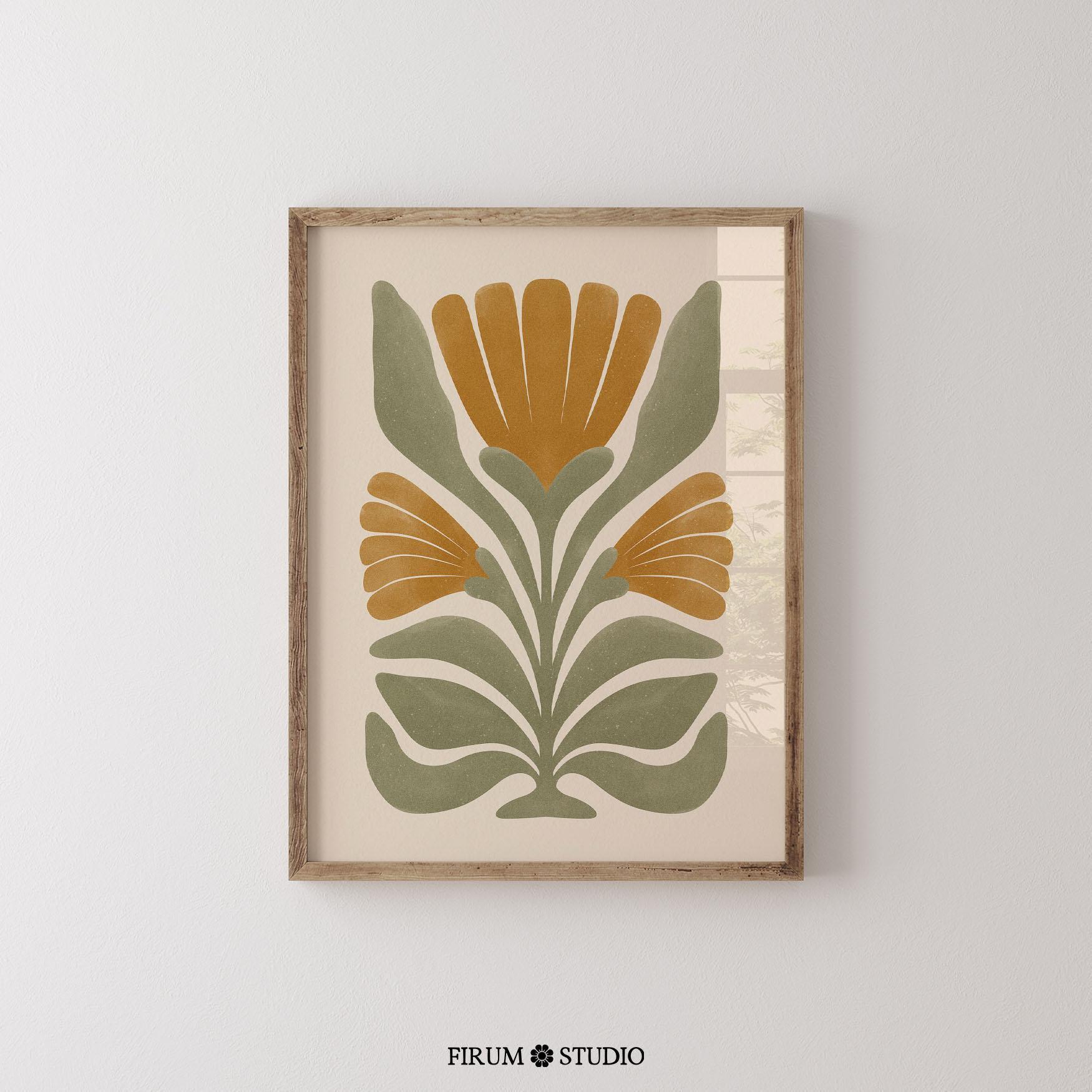 Abstract Botanical Art Print Download, Earthy Colors Mid Century Modern ...