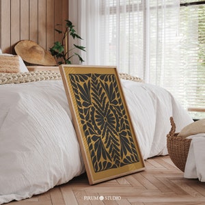 Ochre and Black Botanical Downloadable Art Print, Abstract Earthy Floral Wall Art, Modern Boho Apartment Wall Decor | 0814