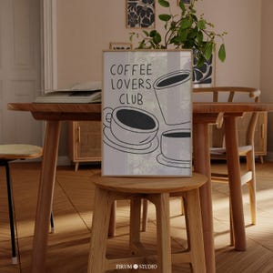 Downloadbare poster Coffee Lover Club, minimalistisch esthetisch keukendecor, Coffee Corner-kunstprint, trendy koffiemuurkunst | 0608