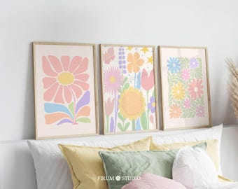 Pastel Floral Gallery, Set of 3 Dopamine Decor, Danish Pastel