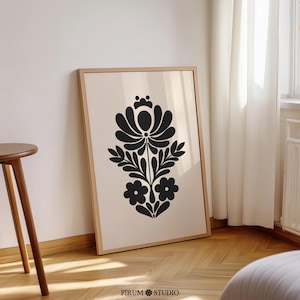Scandinavian Beige and Black Folk Art Print, Digital Download for Modern Nordic Home, Neutral Minimalist Wall Decor for Living Room | 1090